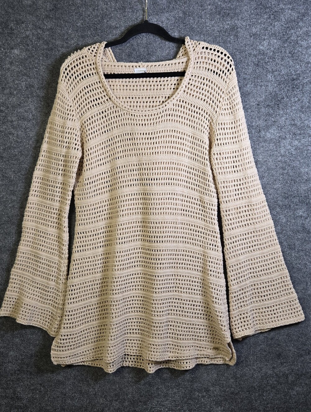 Topanga Sweater Womens M Light Brown Open Knit Hooded Tunic Boho Festival Beach